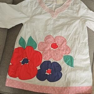 Boden White Dress/Tunic with Colorful Flowers 7/8 Years